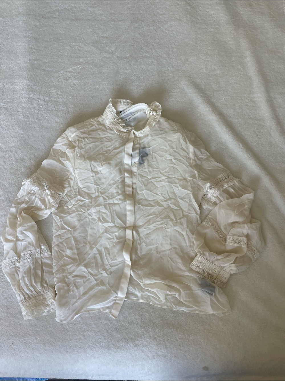 Needle & Thread Ivory Lace-Trim Blouse
